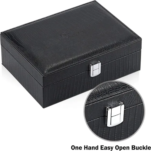 Miniatura 5 de Voova - Joyero organizador para mujeres y niñas 2 capas de almacenamiento de joyas grandes para hombres soporte para joyas de piel sintética