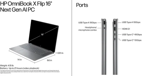 Miniatura 9 de HP Nueva Envy x360 2 - Laptop delgada 2 en 1, OmniBook X Flip 16 pulgadas FHD+ pantalla táctil, Copilot+ PC, AMD Ryzen AI 7 350 (8 núcleos), 24 GB
