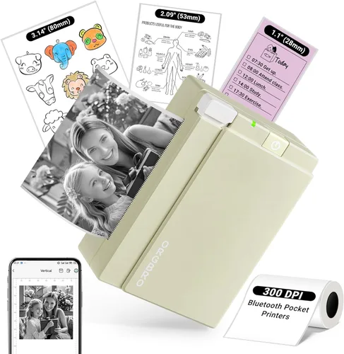 ORGBRO Máquina impresora de calcomanías, mini impresora X3, cápsulas de impresión térmica portátil sin tinta, impresora de bolsillo Bluetooth de 2 a