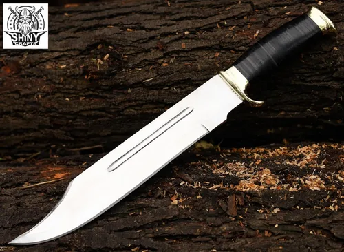 Miniatura 4 de SHINY CRAFTS® -Cuchillo Bowie para exteriores de regalo - Hoja fija de 18 pulgadas con mango de cuero negro y funda para senderismo, bushcraft