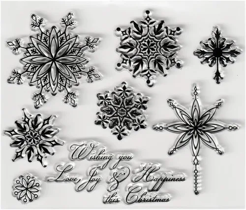 Miniatura 5 de Sellos Transparentes de Palabras de Bendición Navideña Sellos de Silicona para Tarjetas con Sentimientos, Notas Musicales Copos de Nieve Sellos