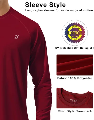 Miniatura 4 de Roadbox Camisas de Protección Solar UV UPF 50+ para Hombres Manga Larga SPF Rash Guard para Pesca Senderismo Natación Correr Paquete de 1 - rojo