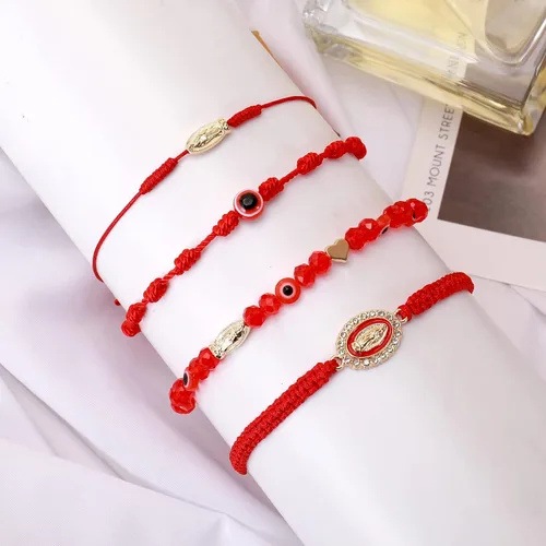 Miniatura 4 de BONITTER 2412 pulseras mexicanas de la Virgen María San Judas para las mujeres, cuerda roja, mal de ojo, cuentas verdes, tobilleras, joyería