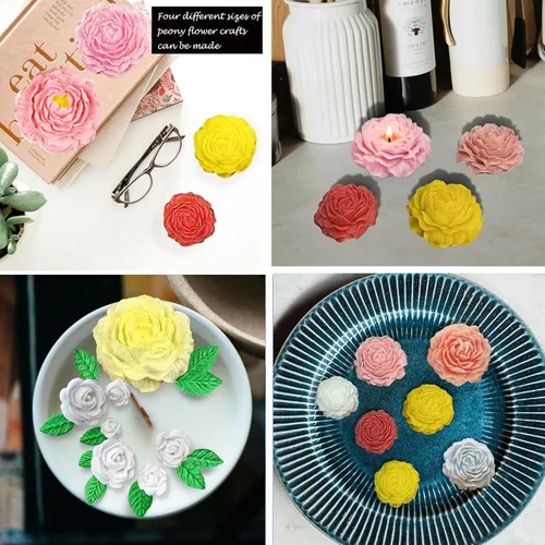 Miniatura 5 de 8 moldes de peonía de cuatro tamaños grande + mediano + pequeño + extra pequeño + hoja de peonía con aguja grande que absorbe los ojos, vela