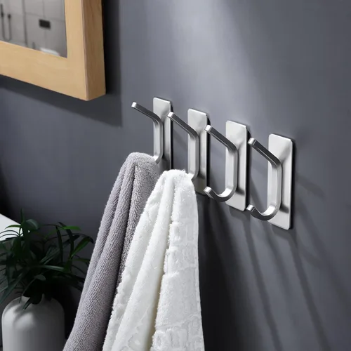 Miniatura 3 de DELITON Ganchos Adhesivos para Toallas de Baño - Paquete de 4 Ganchos Resistentes para Pegar en la Pared, Perchas Impermeables para Batas/Abrigos