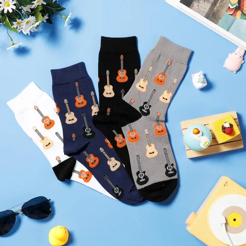 Miniatura 4 de 4 pares de calcetines de vestir musicales para hombre, calcetines de guitarra, calcetines novedosos, amantes de la música, día de San Valentín