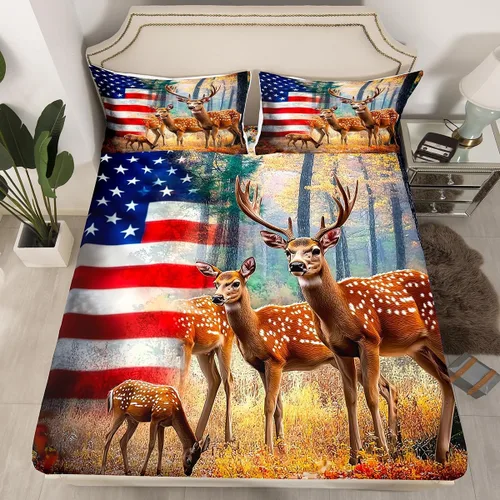 Miniatura 34 de Erosebridal Happy Camping - Sábana bajera ajustable individual para niños, diseño de animales del bosque del bosque, para bebés, niños y niñas