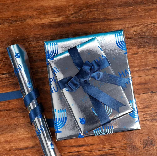 Miniatura 9 de The Dreidel Company Paquete de 4 Papel de Regalo con Diseño Temático de Hanukkah, Rollo de Chanukah de 17.5" X 180" (15 Pies) Pulgadas Hoja Papel
