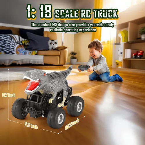 Miniatura 2 de Auto de Control Remoto, 2.4GHz 1:18 Autos RC con Luz, 98 Pies 8KM/H 2 Baterías Recargables, Juguete de Camión Monstruo de Control Remoto Todo Verde