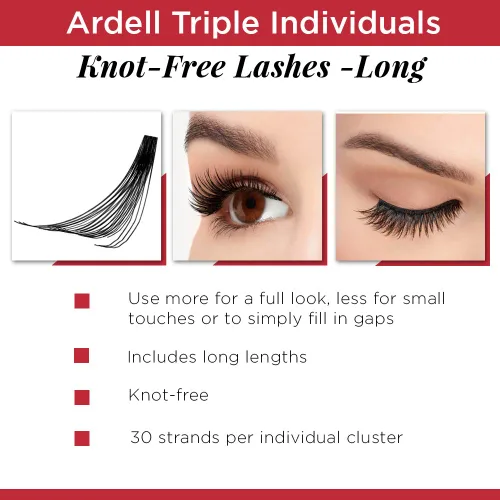 Miniatura 3 de Ardell Pestañas individuales triples, extensiones de pestañas largas de color negro, sin nudos, voluminizadoras para mejorar las pestañas completas