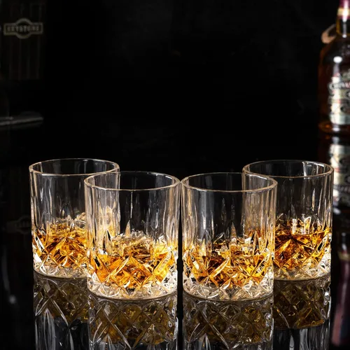Miniatura 4 de KANARS Juego de 4 vasos de whisky estilo antiguo con caja de lujo - 10 oz. Utensilio de bar con base pesada para whisky escocés, bourbon, licor