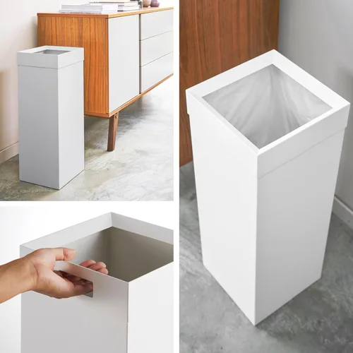 Miniatura 4 de YAMAZAKI Home - Cubo de basura delgado y alto, moderno, cuadrado, de acero con asa, papelera de metal blanco para cocina, baño u oficina, 7.25
