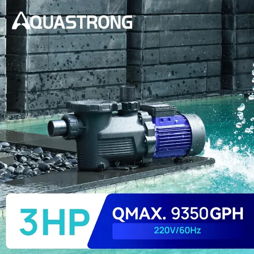 Miniatura 3 de AQUASTRONG Bomba de piscina para interior/sobre el suelo, 3 HP de una sola velocidad, 220 V, 9350 GPH, alto flujo, potentes bombas de piscina