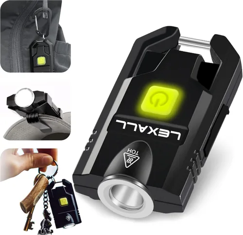 Miniatura 11 de lexall Linterna LED pequeña, paquete de 2 mini llaveros brillantes de 500 lúmenes, luces de bolsillo recargables USB con 3 modos de luces compactas