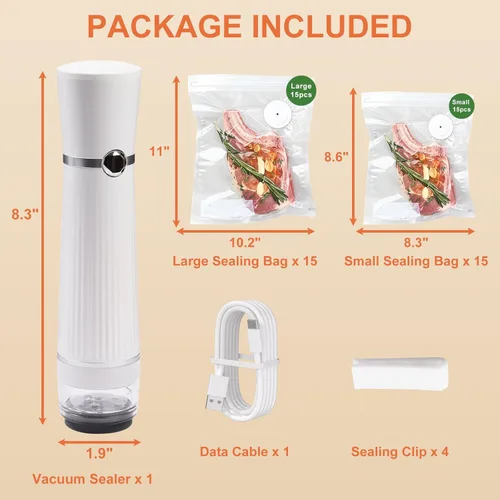 Miniatura 6 de Sellador al vacío de mano, desmontable y fácil de limpiar, incluye 30 bolsas reutilizables, ahorrador de alimentos portátil, extiende la frescura