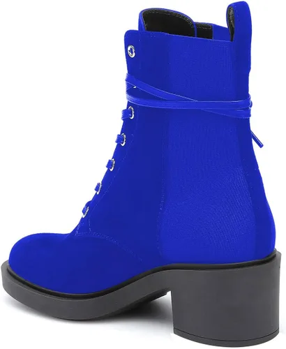 Miniatura 2 de YDN Botines de combate con cordones y punta redonda para mujer, con tacón bajo, tacón bajo, botas cortas para invierno