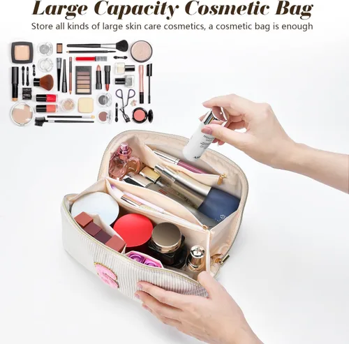Miniatura 6 de Bolsa de cosméticos de viaje de gran capacidad, Beige, C Taza