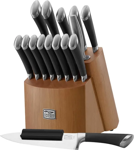 Miniatura 10 de Chicago Cutlery - Juego de cuchillos Malden (16 piezas) con bloque de cocina de madera y afilador incorporado, mangos contorneados y juego de Acero