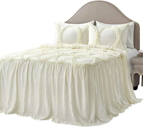 Miniatura 17 de Lush Décor - Juego de Cubrecama con falda de volantes para cama sencilla, estilo Shabby Chic, juego de 2 piezas, Poliéster, Blanco, King