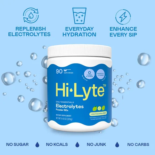 Miniatura 2 de Hi-Lyte Daily Essentials - Mezcla de electrolitos en polvo, lima, pepino y menta, sodio, potasio, magnesio, vitaminas, soporte de hidratación