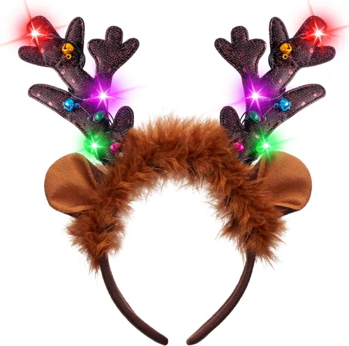 JOYIN Diadema de reno de Navidad, 4 piezas, cuernos LED iluminados, sombrero de reno, diademas para fiestas de Navidad y recuerdos de fiestas de