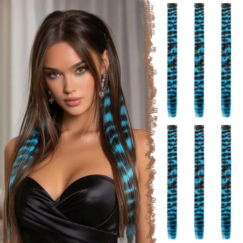 Miniatura 31 de FESHFEN Extensiones de cabello con clip de colores, 16 piezas de 8 colores resaltados, piezas de cabello sintético lacio con clip para mujer, 22