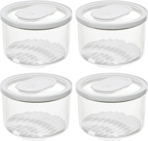 iDesign - Contenedor redondo para refrigerador, con bandeja de drenaje extraíble y tapa, juego de 4 unidades, transparente