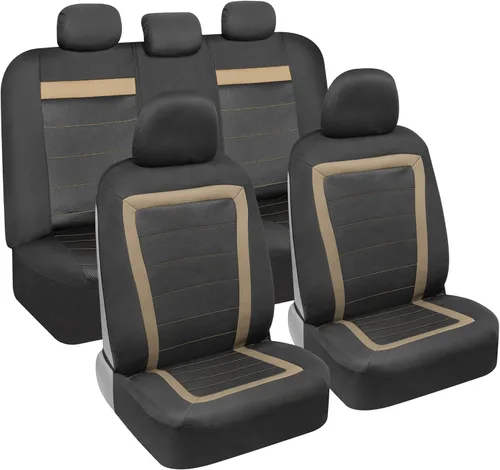 Miniatura 16 de BDK carXS Monaco - Juego completo de fundas para asiento de auto, fundas de asiento delantero beige de tres tonos con funda de asiento trasero