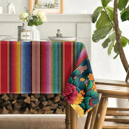 Miniatura 3 de Horaldaily Mantel rectangular para fiesta de México, 52 x 70 pulgadas, diseño de Cinco Dia De Los Muertos de Halloween, Día de los Muertos, lavable