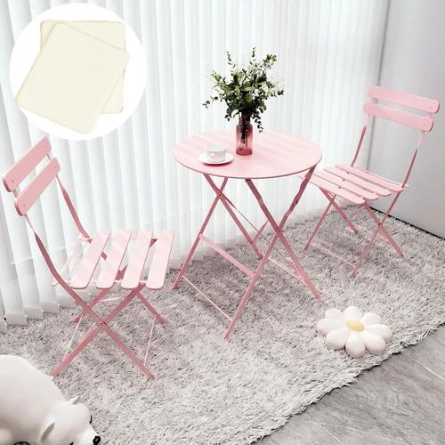 Miniatura 8 de Juego de 3 piezas de muebles de patio para exteriores, mesa y sillas plegables con marco de acero de primera calidad, resistente a la intemperie