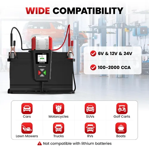 Miniatura 3 de OBDResource BM550 Ultra - Probador de batería de coche con impresora 100-2000 CCA capacidad de carga para baterías de 6 V, 12 V y 24 V, analizador