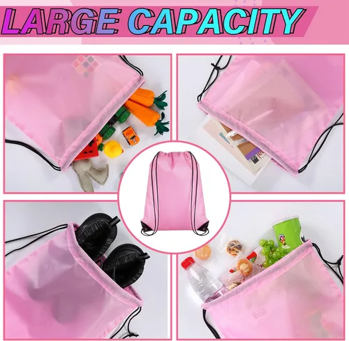 Miniatura 4 de 100 bolsas de mochila con cordón a granel, bolsas de cuerda para gimnasio, escuela, viajes, regalos de bricolaje, Rosa claro
