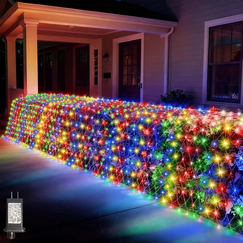 Miniatura 17 de LitHome Luces de red de Navidad de 14.8 x 5 pies, 300 luces LED de red blanca cálida, 8 modos de conexión, malla gigante impermeable de Navidad
