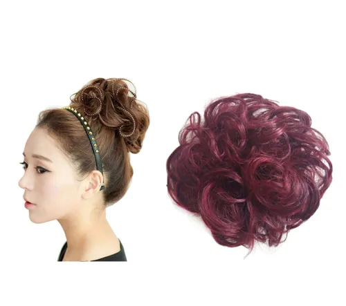 Miniatura 9 de Extensiones de moño sintético rizado y desordenado para mujer, color marrón y negro