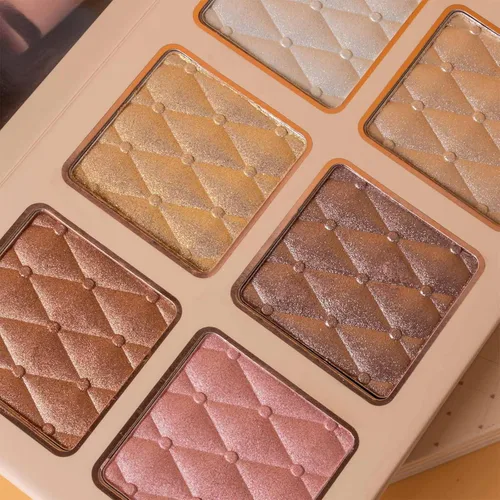 Miniatura 6 de Paleta de maquillaje, sombra de ojos, resaltador, rubor y contorno, juego de paleta de maquillaje plegable estilo libro de 4 capas, brillo metálico