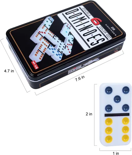 Miniatura 2 de GOTHINK Juego de Dominó Doble 6 para Adultos con Caja de Almacenamiento de Lata - 28 Fichas de Dominó de Colores con Puntos para Juegos de Mesa