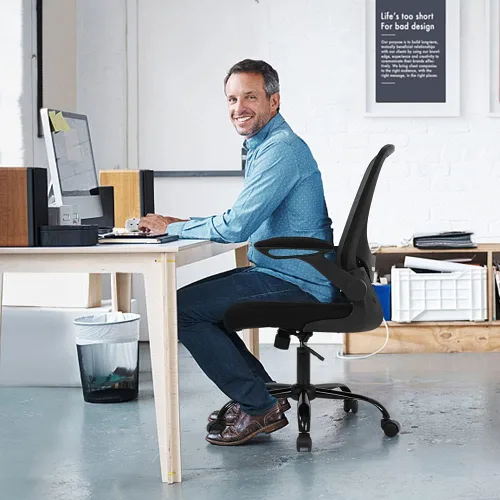 Miniatura 2 de Silla de oficina en casa, silla de escritorio ergonómica con soporte lumbar ajustable y reposabrazos abatibles, silla de computadora de malla