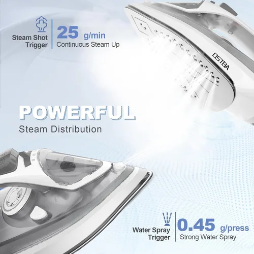 Miniatura 5 de OSTBA Plancha de vapor de 1600 W para ropa con suela antiadherente de calentamiento rápido, esfera de termostato precisa, autolimpieza, antical