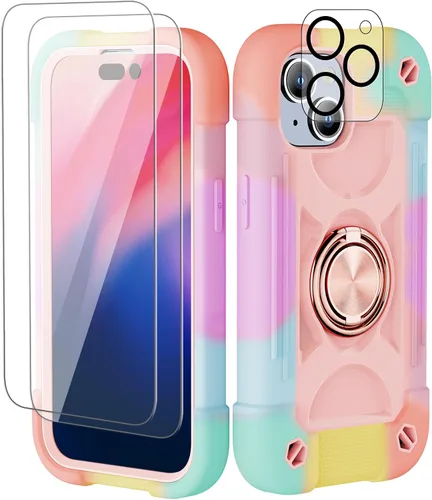 Miniatura 65 de Funda para iPhone 11 de 6.1 pulgadas con soporte de anillo, con 2 protectores de pantalla de vidrio, resistente a los golpes, resistente a