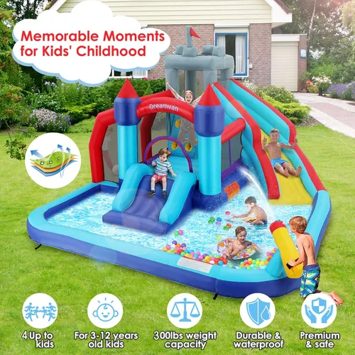 Miniatura 6 de Bounce House - Combo de tobogán acuático, castillo inflable 10 en 1, toboganes acuáticos con soplador para niños de 3 a 12 años, casa hinchable