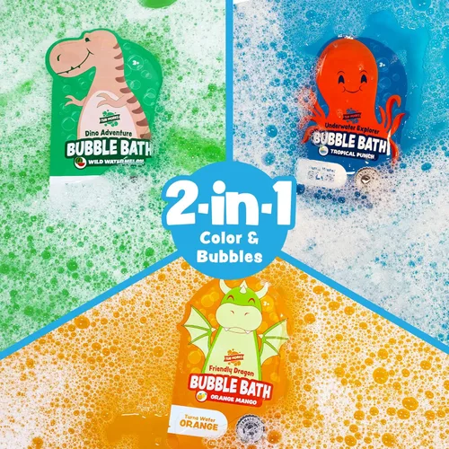 Miniatura 3 de Tub Works® Magical Kids Baño de Burbujas, paquete variado de 12 unidades, crea agua colorida y toneladas de burbujas de baño, no tóxico, baño