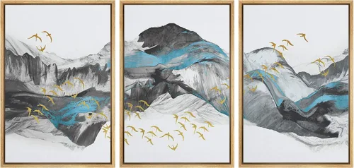 Miniatura 34 de NWT Lienzo enmarcado para pared, juego de arte en acuarela pastel, bosque de montaña oscura, naturaleza silvestre, ilustraciones de arte moderno
