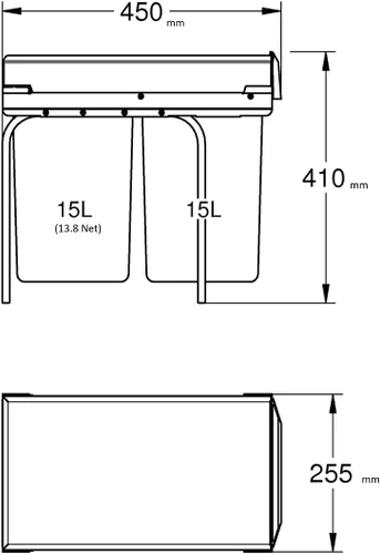 Miniatura 2 de GROHE Sistema de residuos de cocina – 2 contenedores (15L cada uno), acción telescópica, montado en el suelo para armarios de 11.8 in o más, se