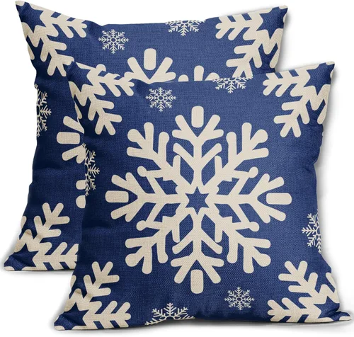 Miniatura 18 de Fundas de almohada decorativas de Navidad negras 40x40 cm con copos de nieve blancos de Navidad, juego de 2, temática rústica de invierno