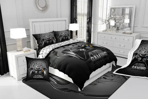 Miniatura 5 de Juego de 2 fundas de almohada con estampado de consola de videojuegos, para el hogar, sala de estar, notas temáticas musicales reversibles