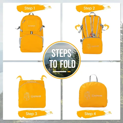 Miniatura 29 de Mochila de viaje Zomake ligera para senderismo, resistente al agua, mochila plegable para mujeres y hombres Negro
