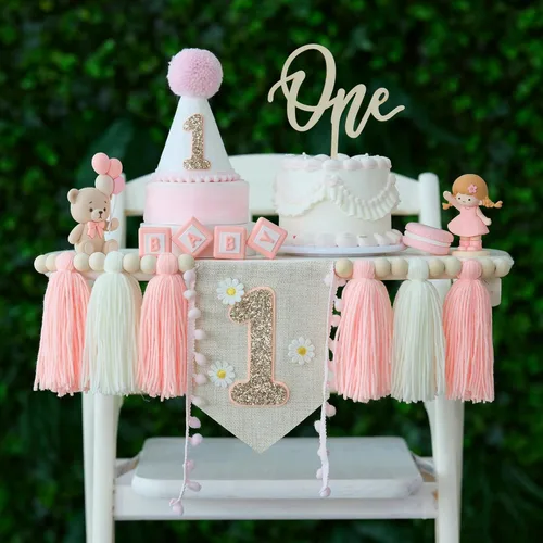 Miniatura 13 de Banner de Silla Alta con Margaritas Bohemias Primer Cumpleaños Niña Para Decoraciones de Primera Fiesta Conjunto Con Adorno de Pastel Hecho a Mano