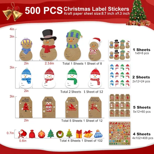 Miniatura 2 de 500 etiquetas adhesivas de regalo de Navidad, etiquetas autoadhesivas de nombre de Navidad, etiquetas de Navidad para regalos, lindas calcomanías