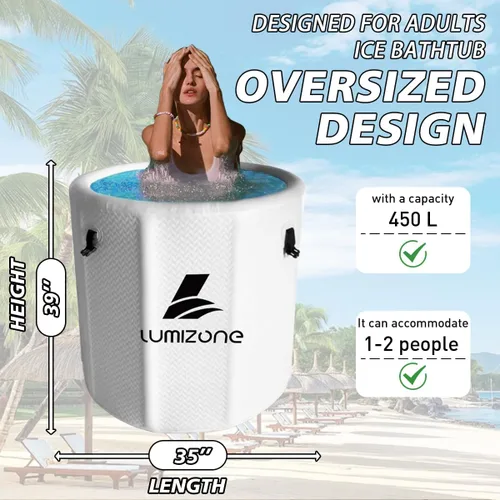 Miniatura 8 de Lumizone Bañera de inmersión fría inflable de 118 galones de capacidad, baño de hielo portátil, compatible con enfriadores de agua con tapa, sellos