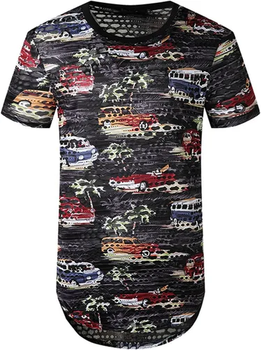 Miniatura 2 de Men's Novelty T-Shirts Patchwork Short Sleeve Pullover Lightweight Slim Fit Funny Hoodies Tops Color Block Blouse